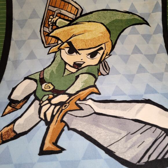 Legend of Zelda Link Fleece Throw Blanket 64x49" Cartoon Panel Green Fabric RARE - Picture 6 of 12